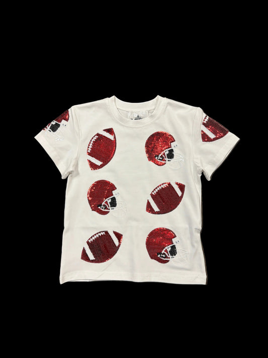 Red Sequin Football Fever Tee