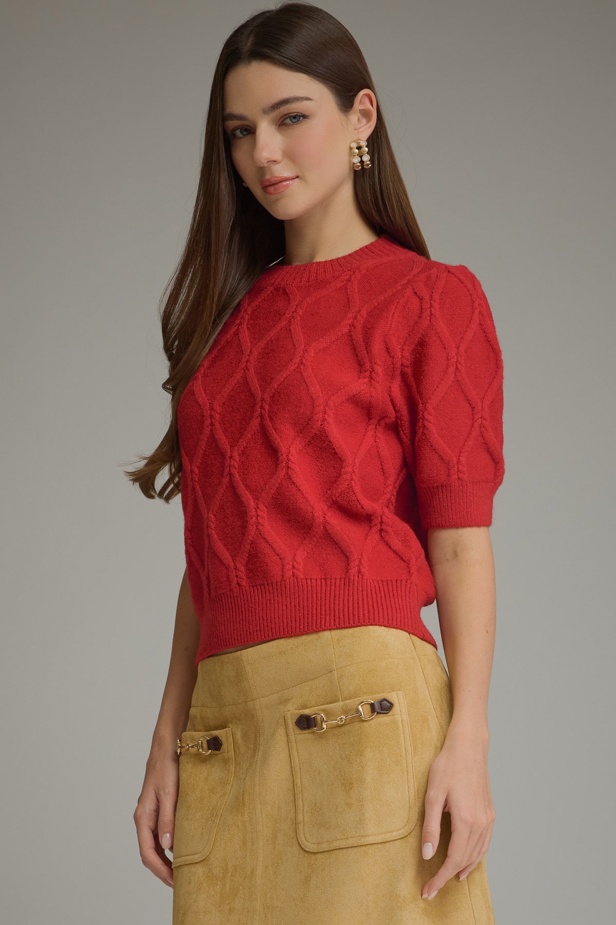 Cable Knit Top - Scarlet