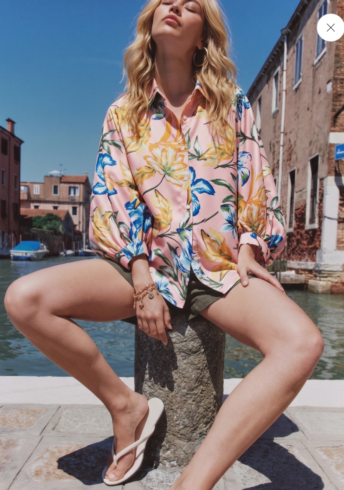 Floral Button Balloon Sleeve Shirt