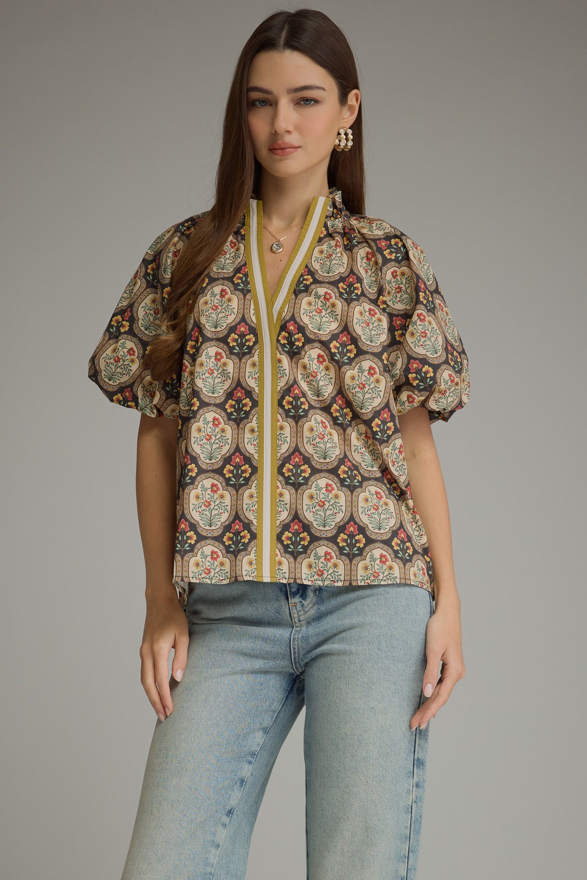 Black Multi Puff Sleeve Top