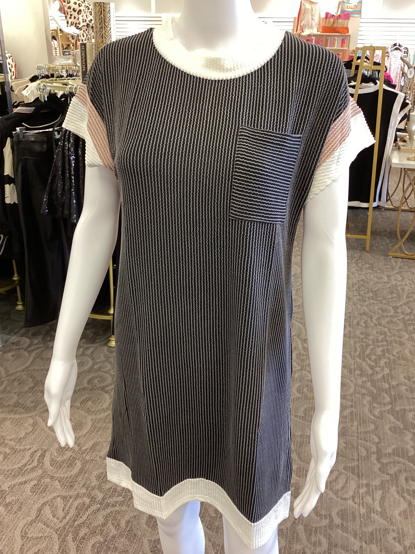 Black Ribbed Dress with Pocket
