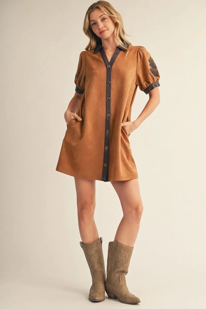 Faux Suede Applique Dress