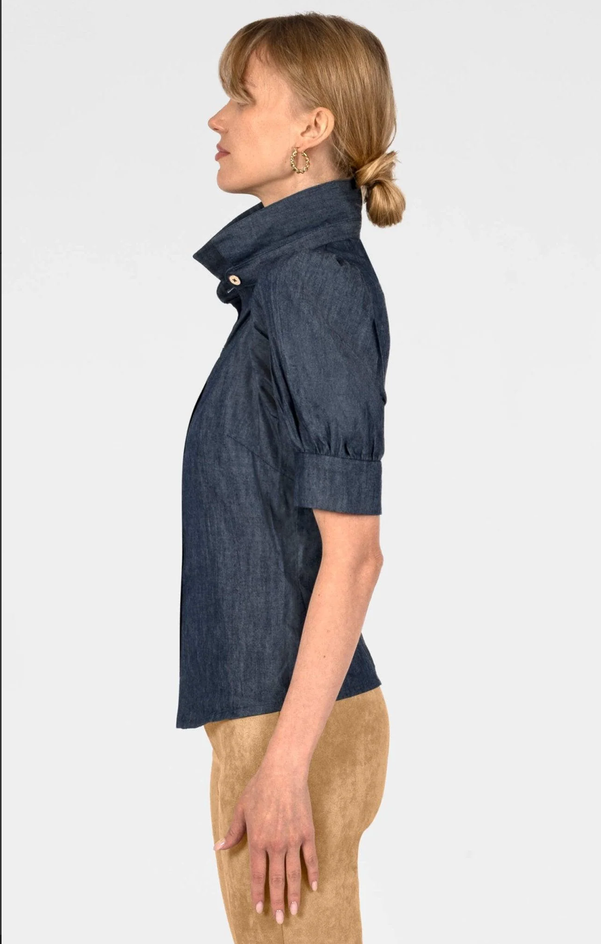 Puff Sleeve Top Chambray