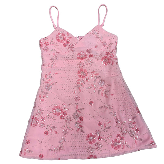 Pink Chiffon Floral Sequin Dress