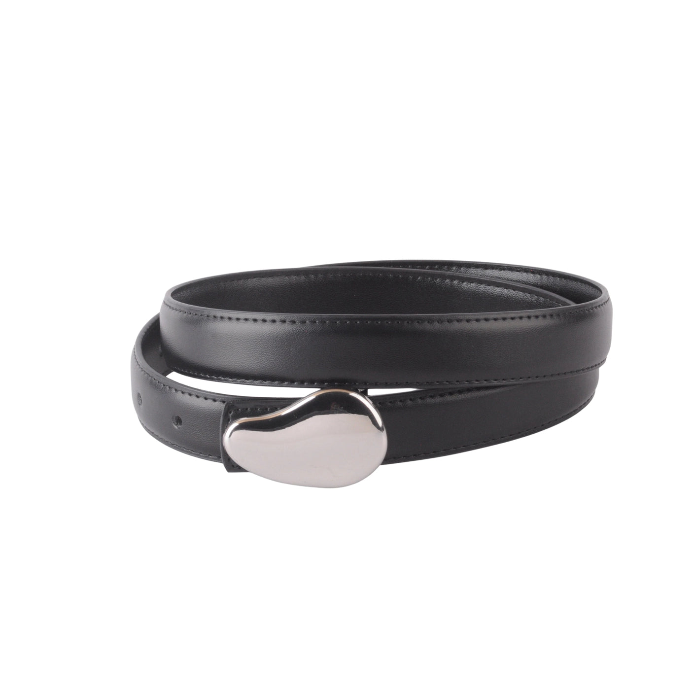 Napa Leather Belt With Silver Bean Buckle- Black