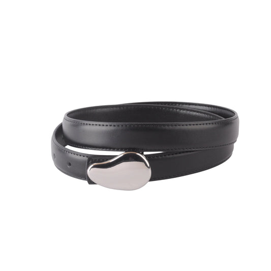 Napa Leather Belt With Silver Bean Buckle- Black