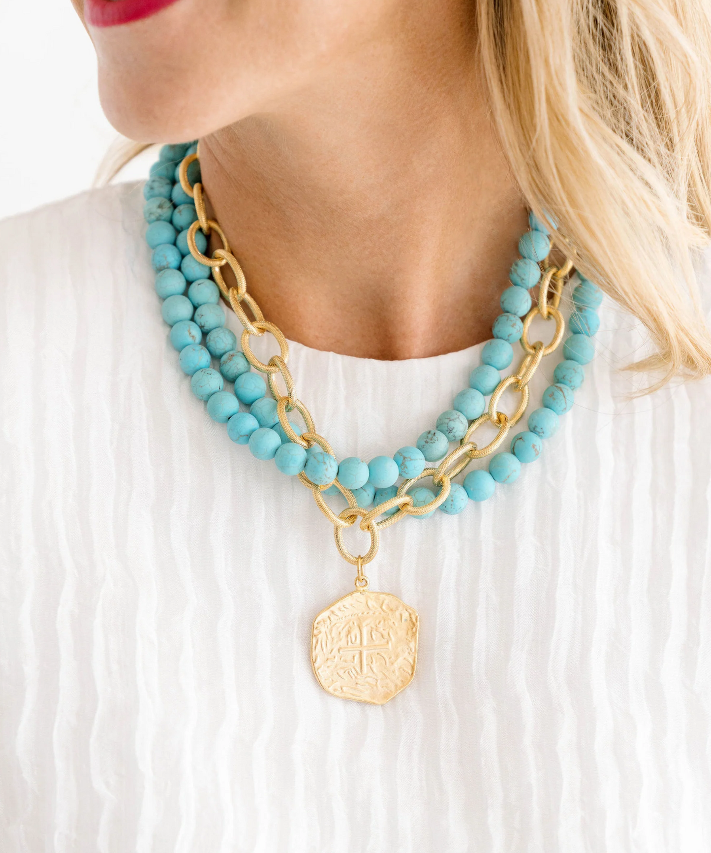 Multi Strand Turquoise Coin Necklace