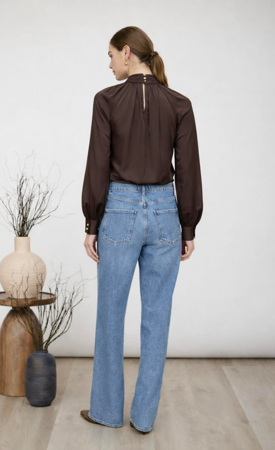 Turtle Neck Long Sleeve Top - Brown