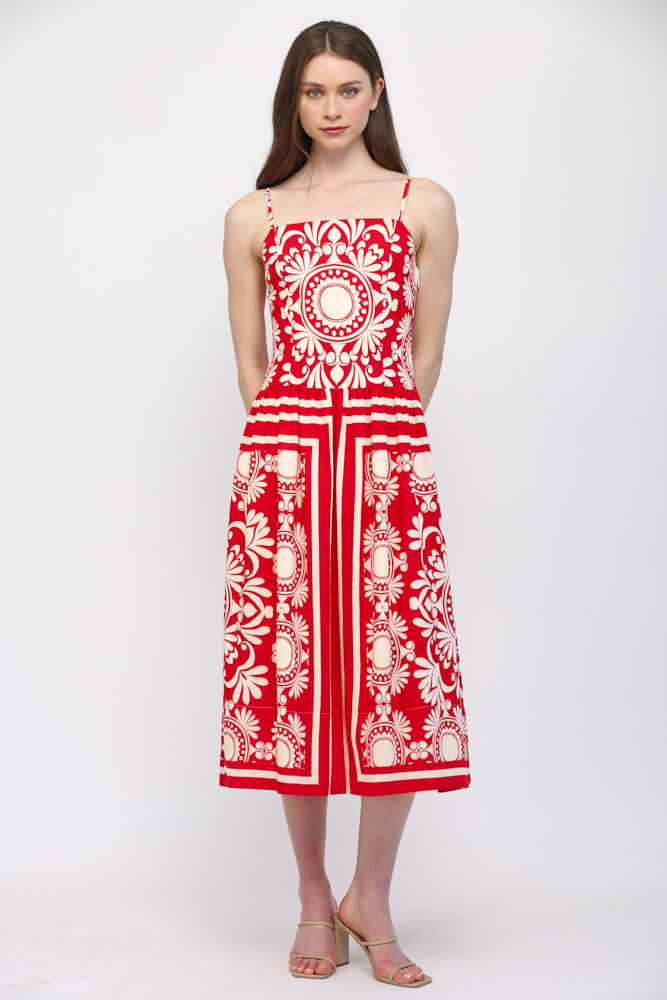 Red And Ivory Midi Dress