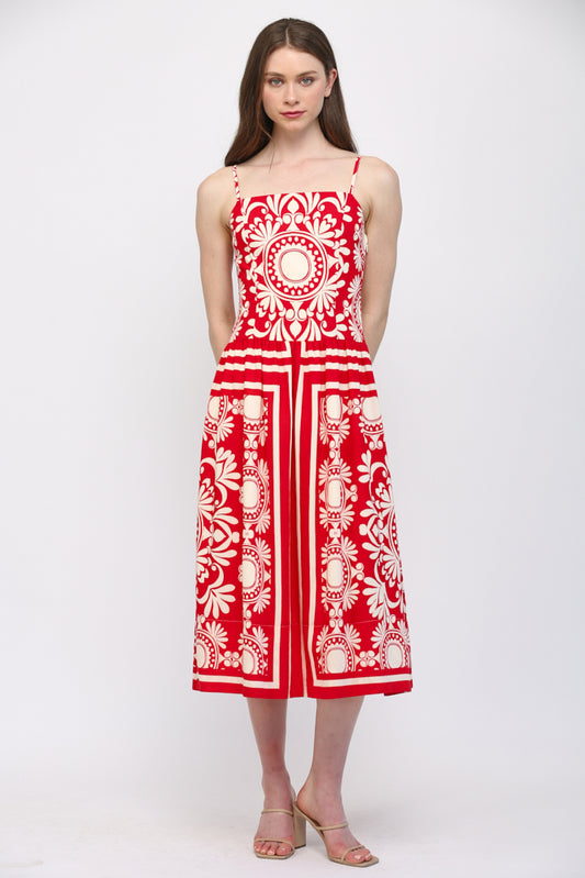 Red And Ivory Midi Dress