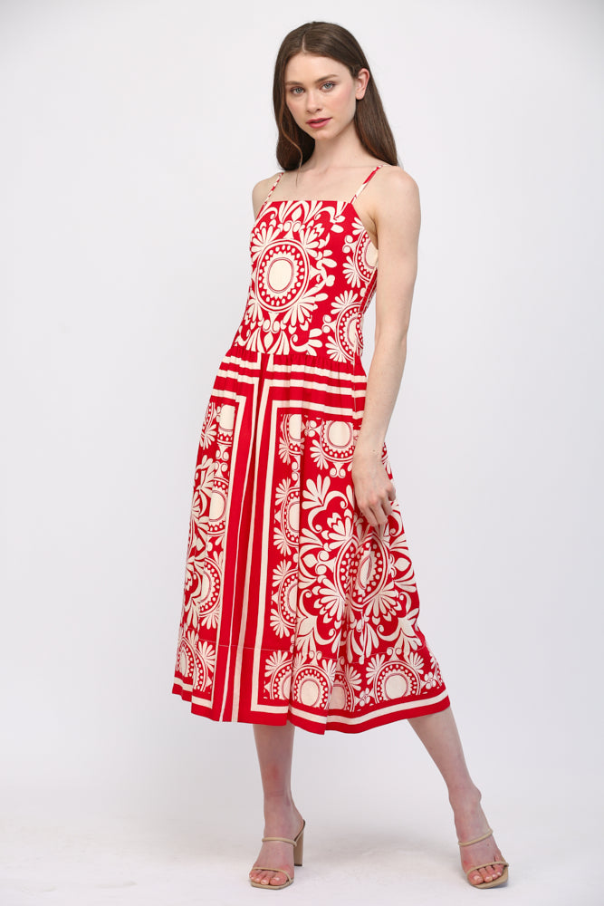 Red And Ivory Midi Dress