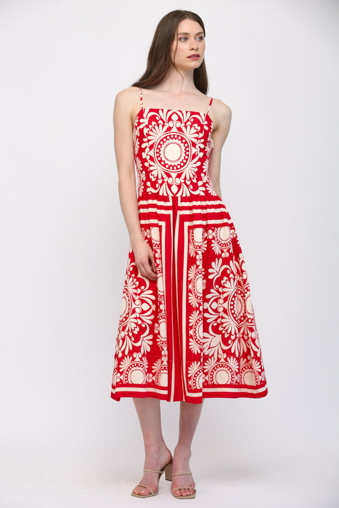 Red And Ivory Midi Dress