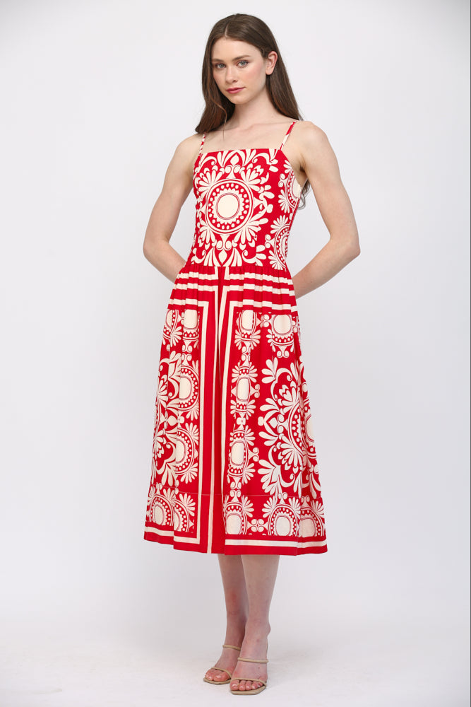 Red And Ivory Midi Dress