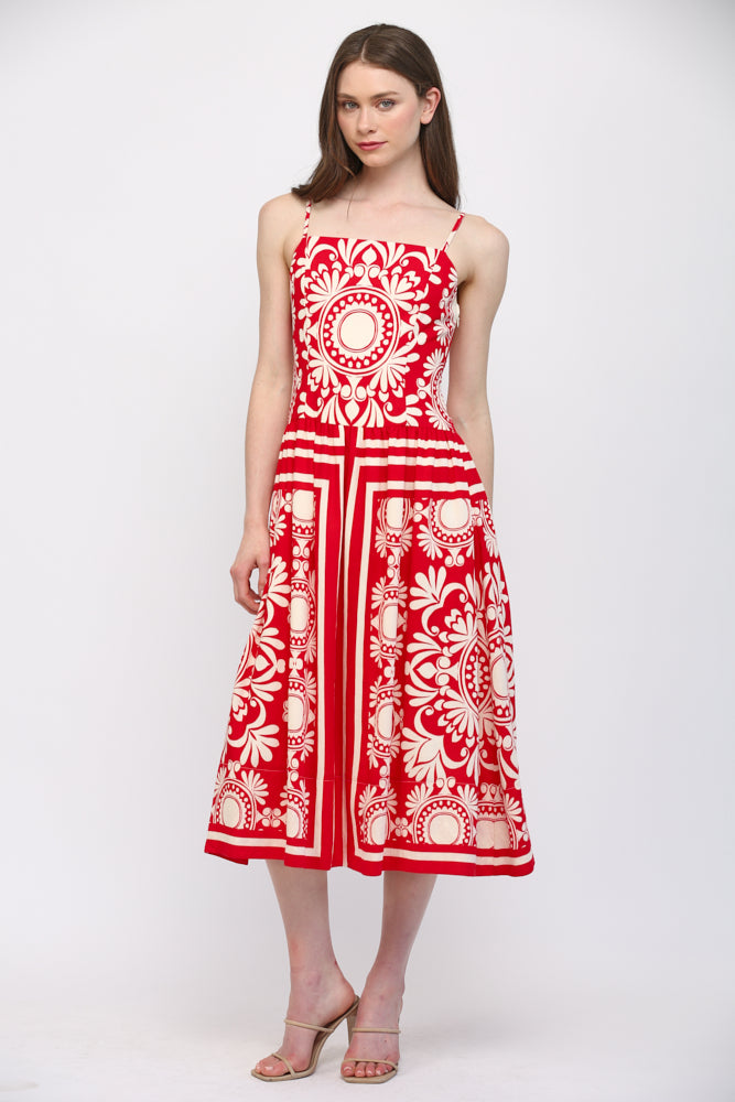 Red And Ivory Midi Dress