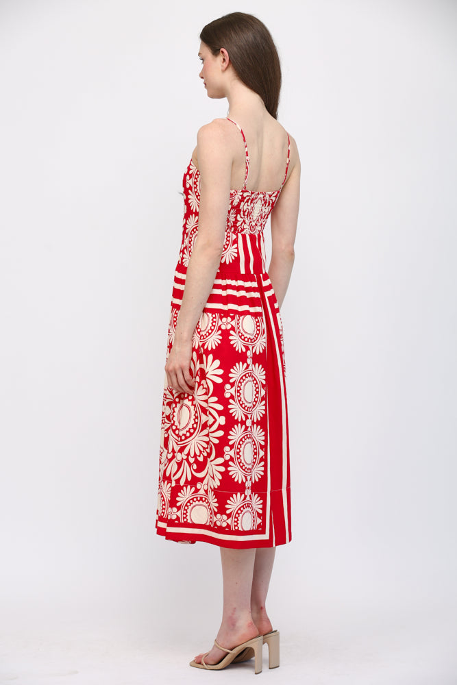 Red And Ivory Midi Dress