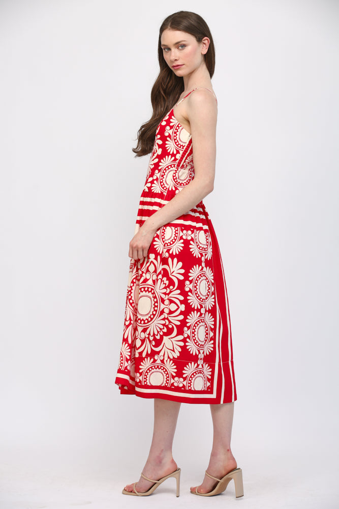 Red And Ivory Midi Dress