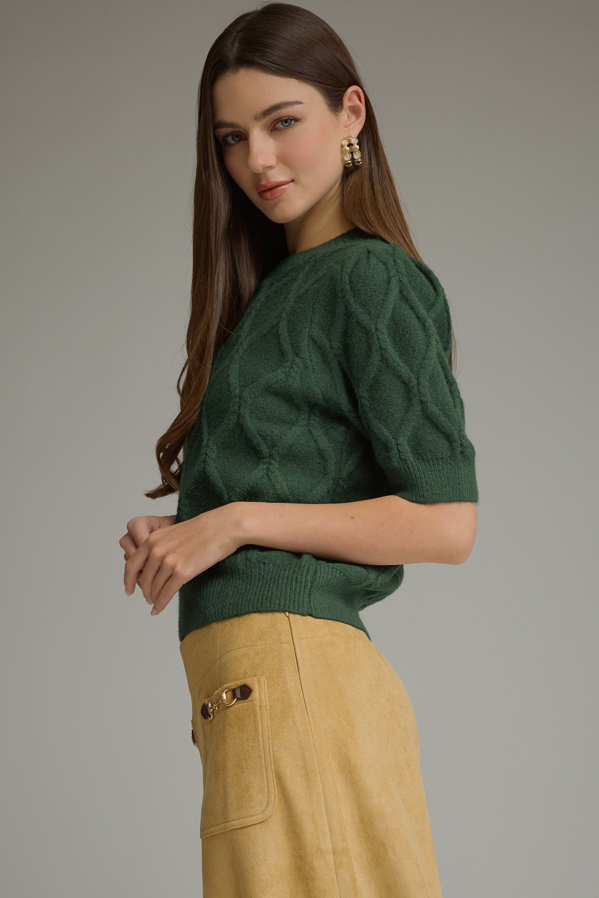Cable Knit Top - Hunter Green