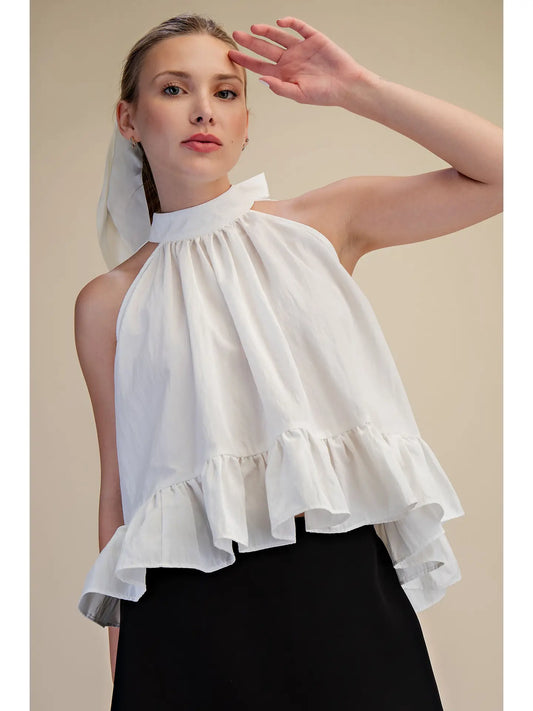 Halter Ruffle Top - White