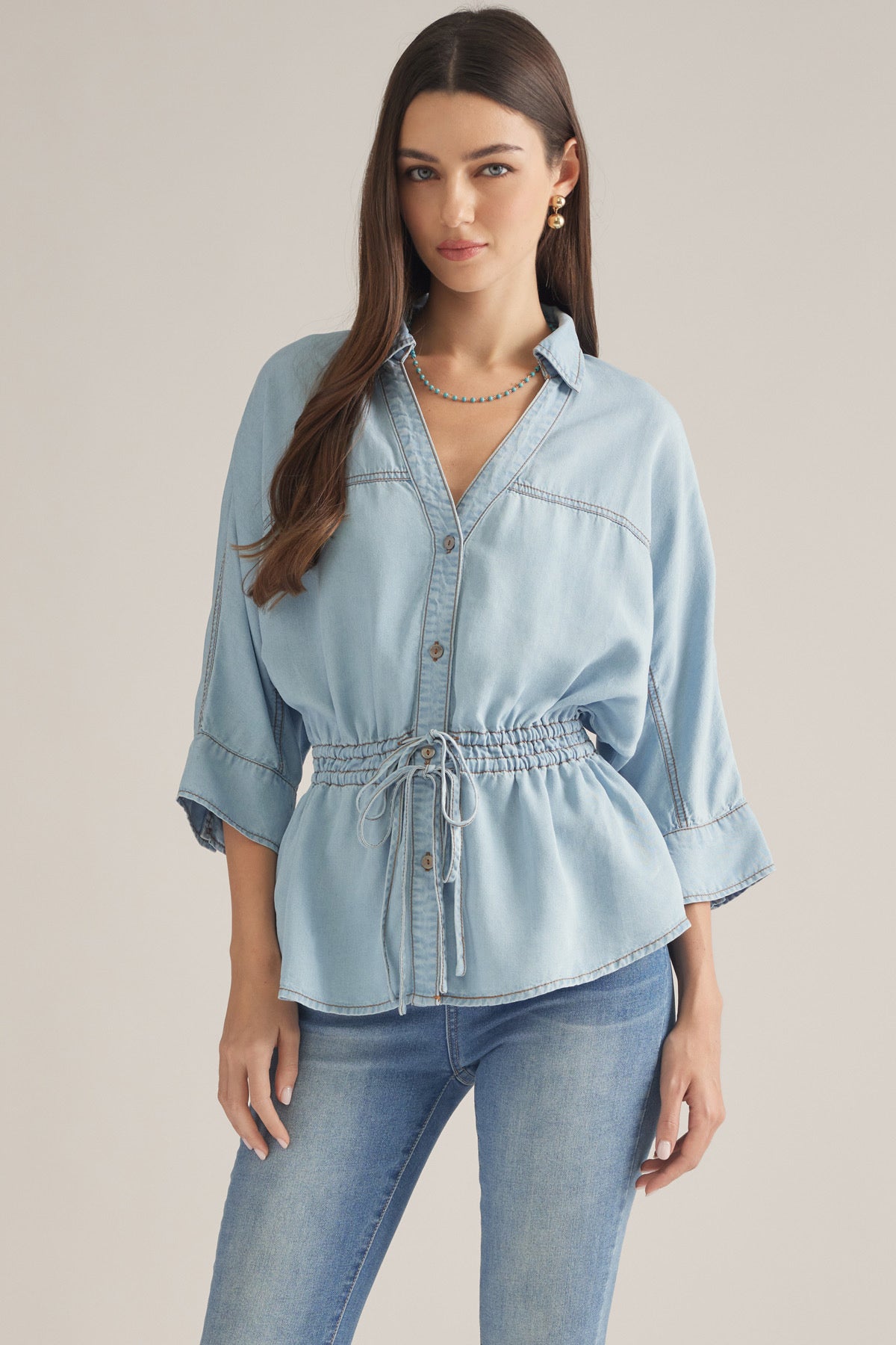 Denim Drawstring Top