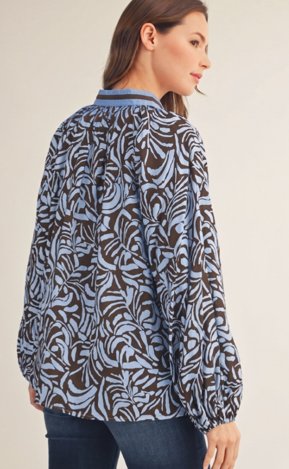 Contrast Detail Boho Leaf Print Top