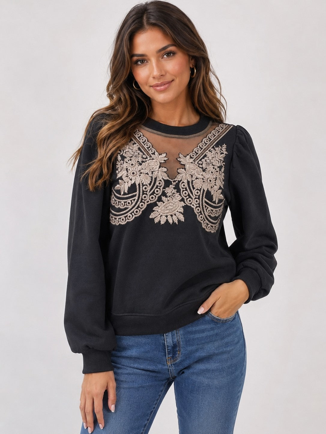 Contrast Sheer Sweater Top