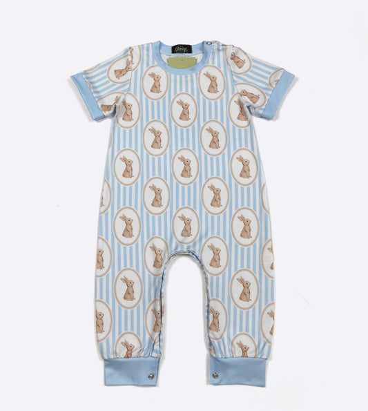 Blue Stripe Bunny Boy Romper