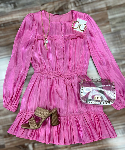 Pink Iridescent Ruffle Detail Dress