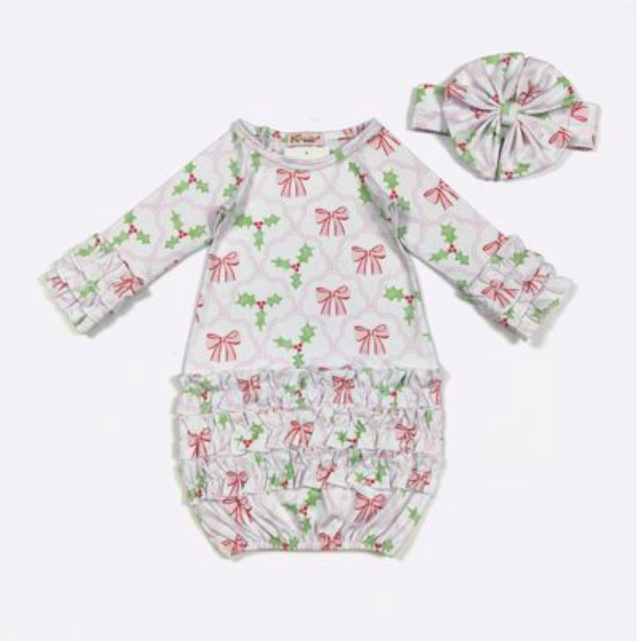 Bows & Mistletoes Baby Gown