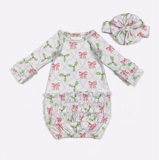 Bows & Mistletoes Baby Gown