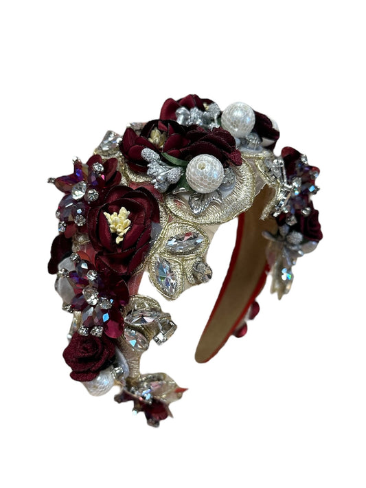 Burgundy Floral Jeweled Headband