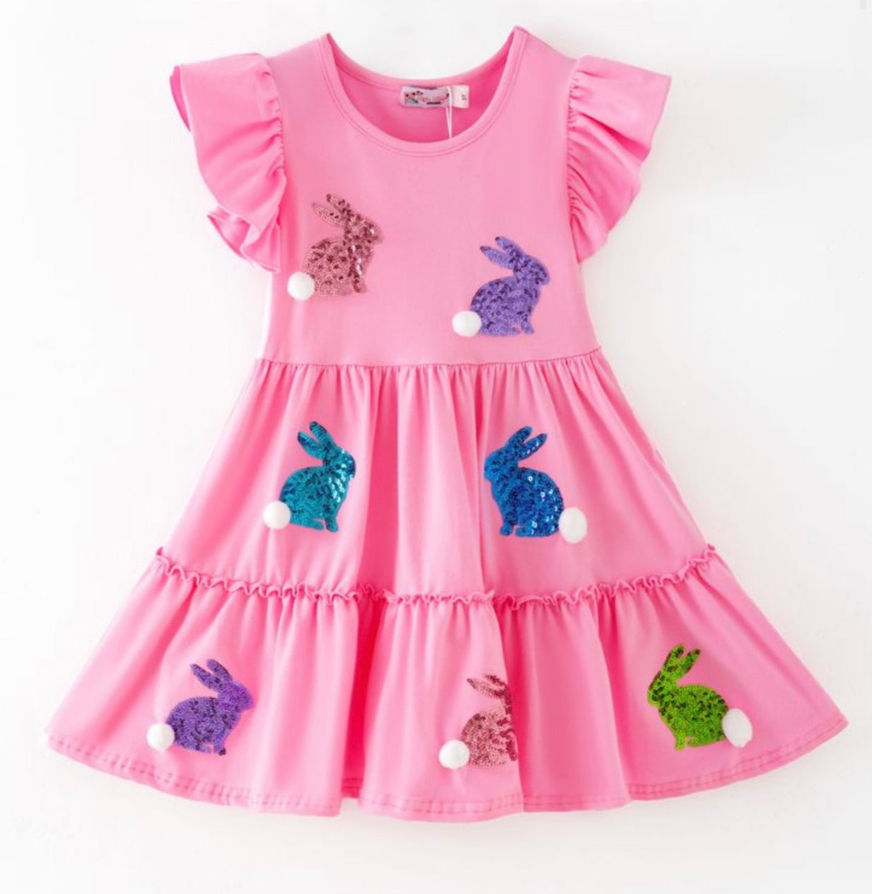 Pink Bunny Tail Sequin Girls Dress