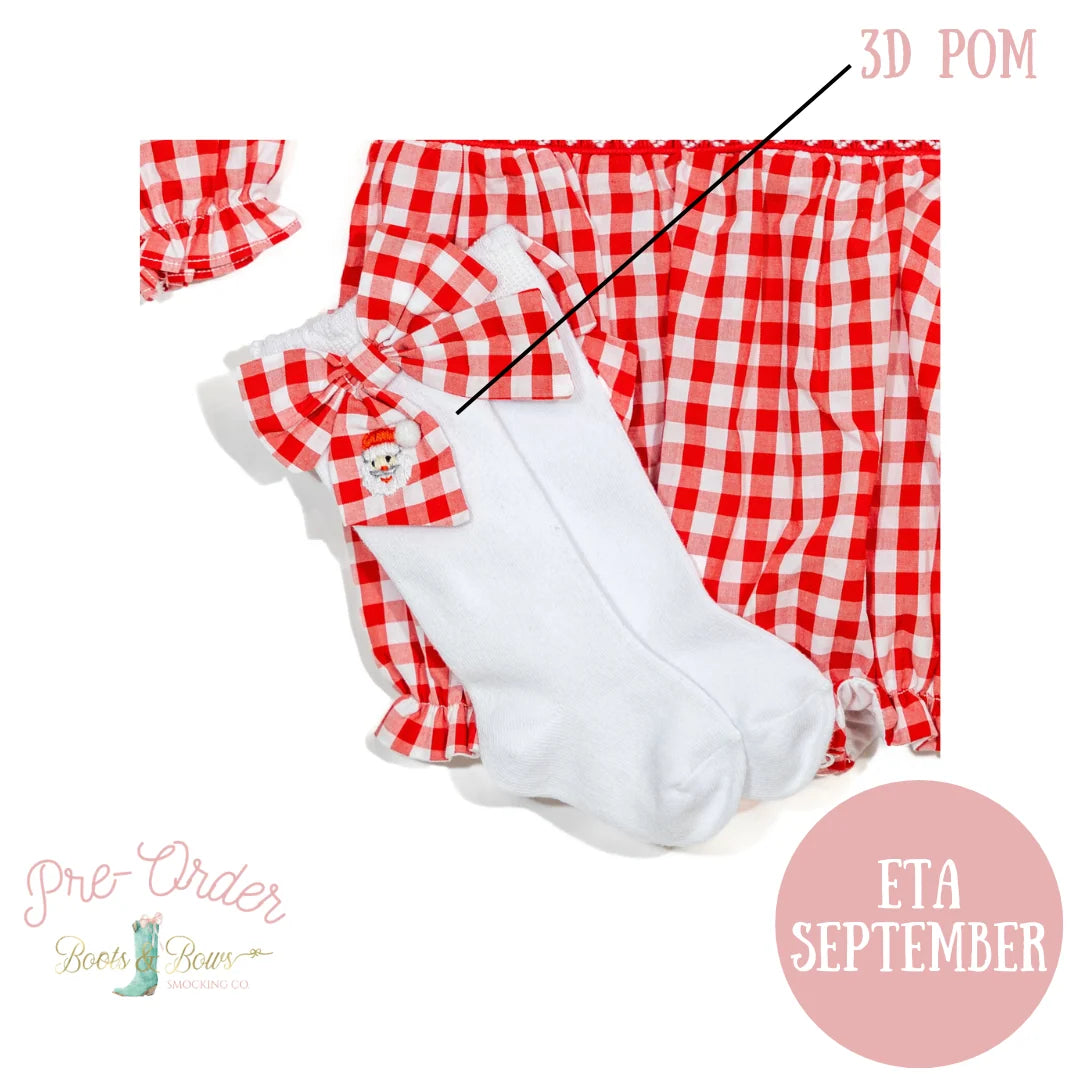 Red Gingham Santa Bow Socks 12/24M