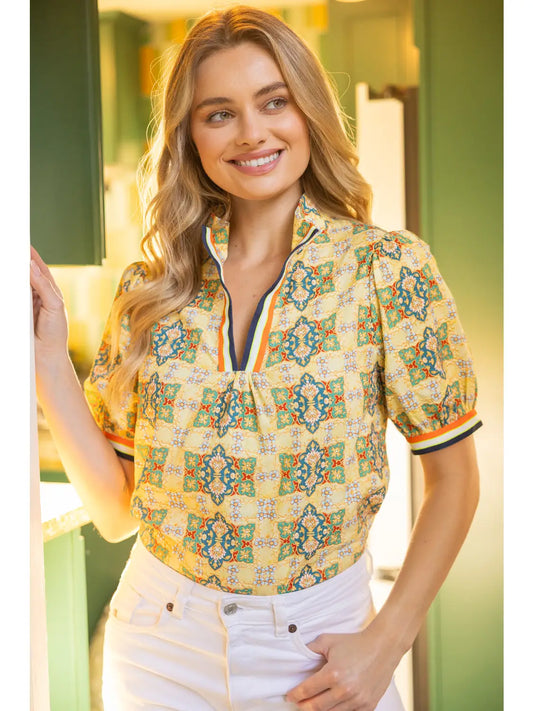 Striped Embroidered Floral Print Top