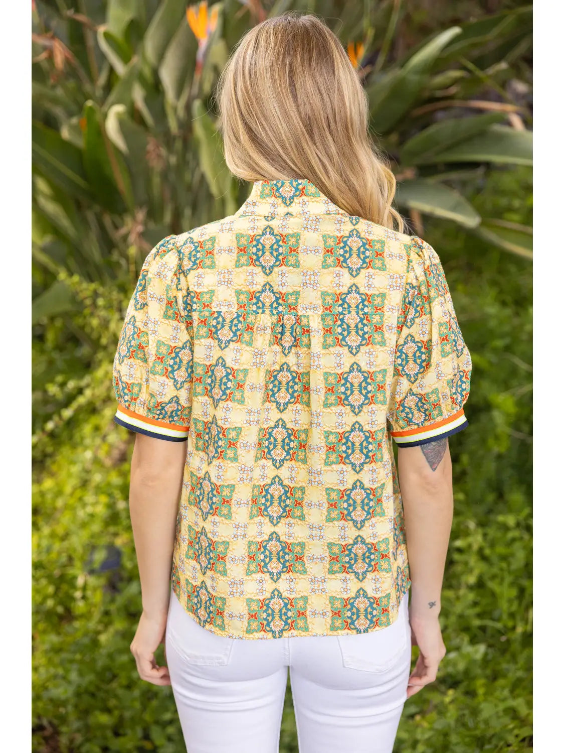 Striped Embroidered Floral Print Top