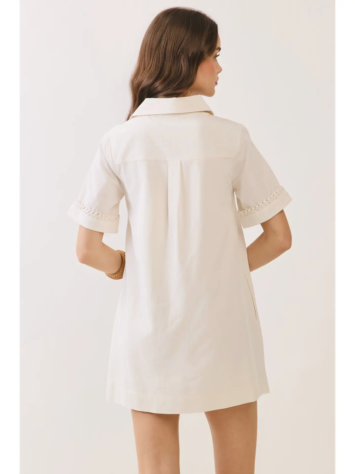 White Braided Collared Mini Dress