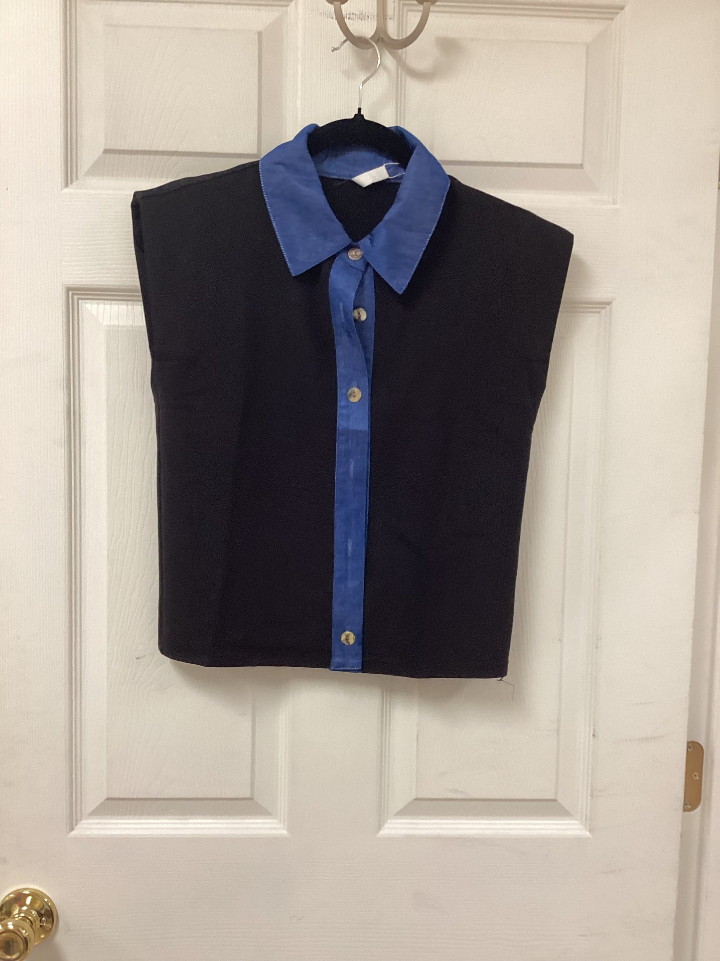 Black Vest Top with Collared Denim Placket