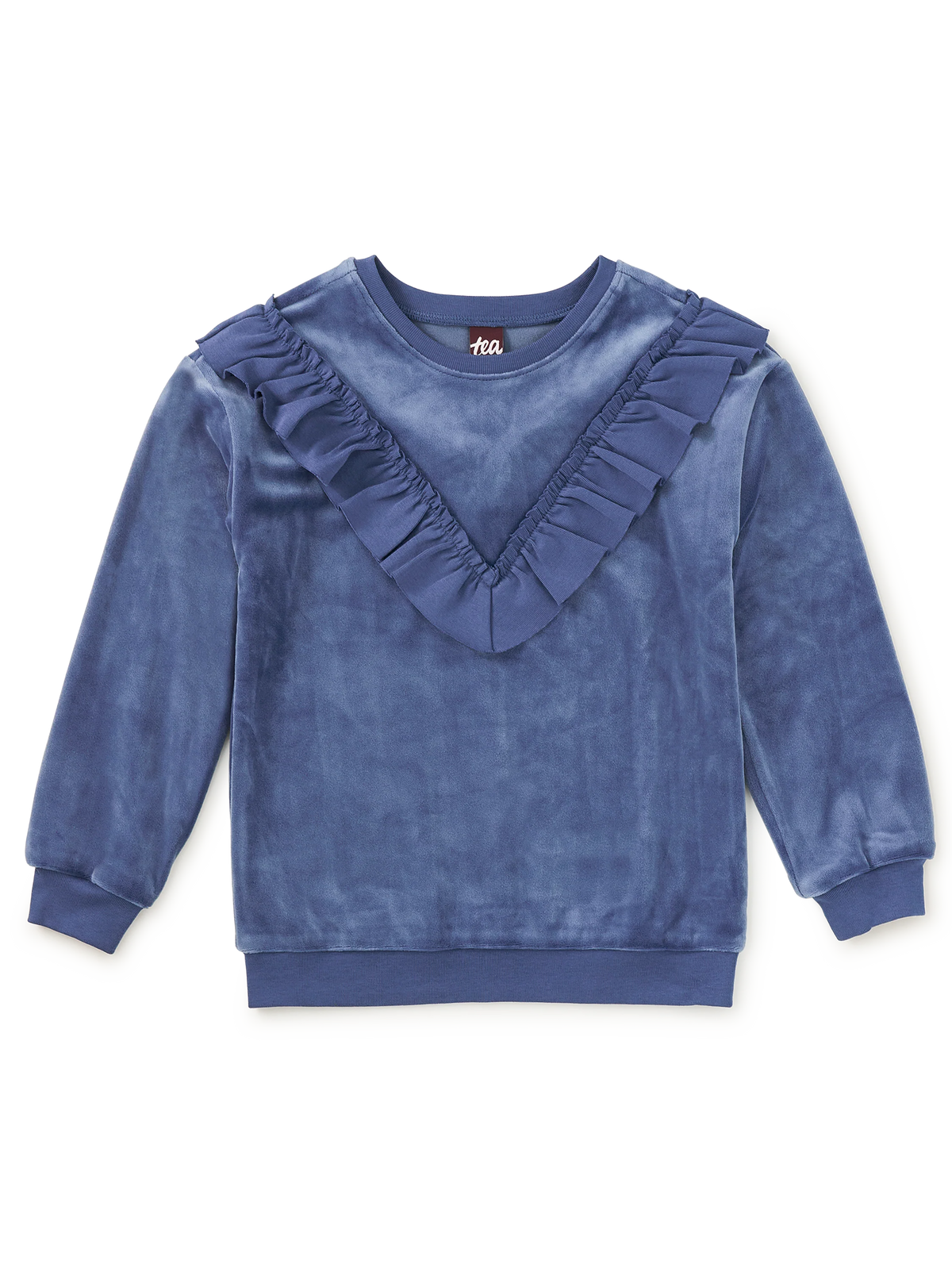 Velour Ruffle Tunic Top-Naval Blue