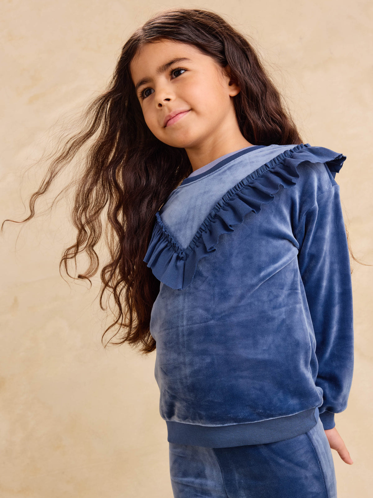 Velour Ruffle Tunic Top-Naval Blue