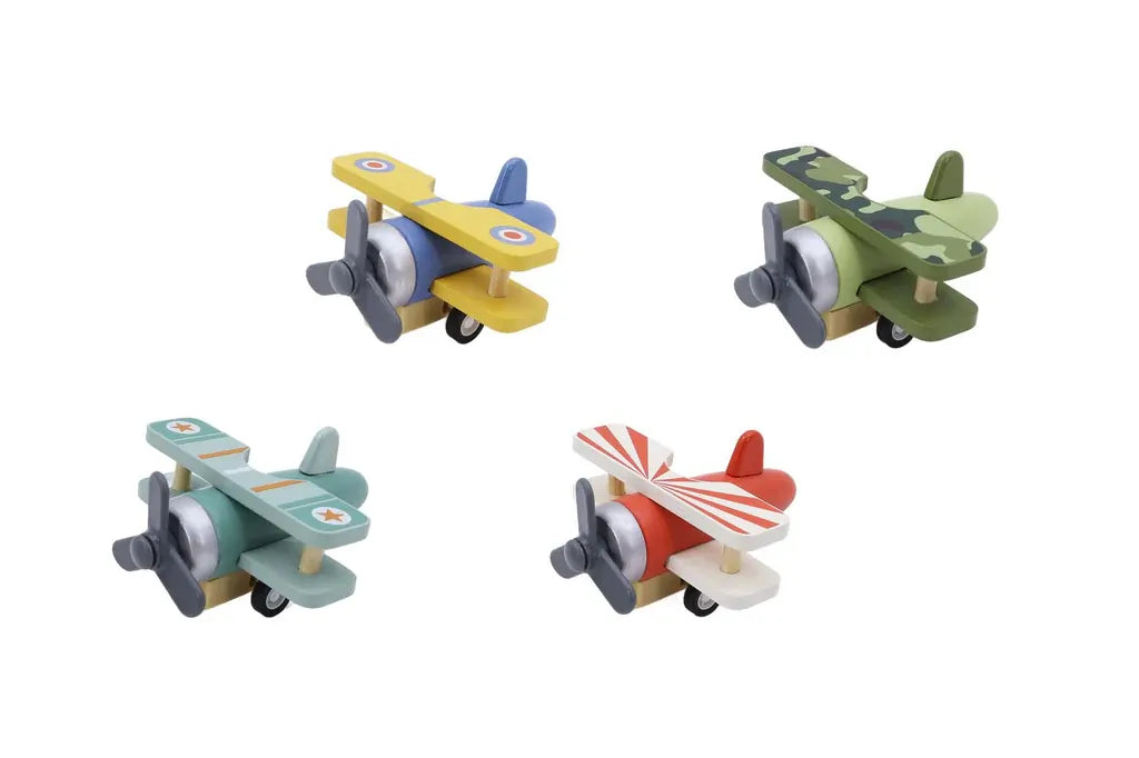 Wooden Biplane Pullback Assortment