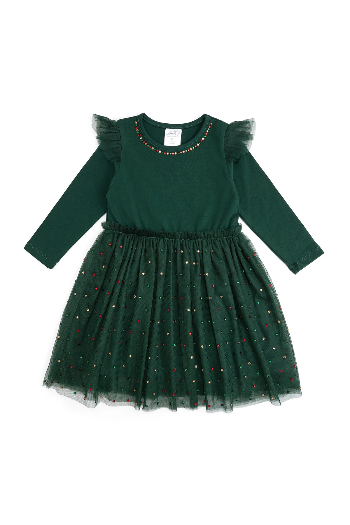 Emerald Rhinestone Christmas LS Tutu Dress