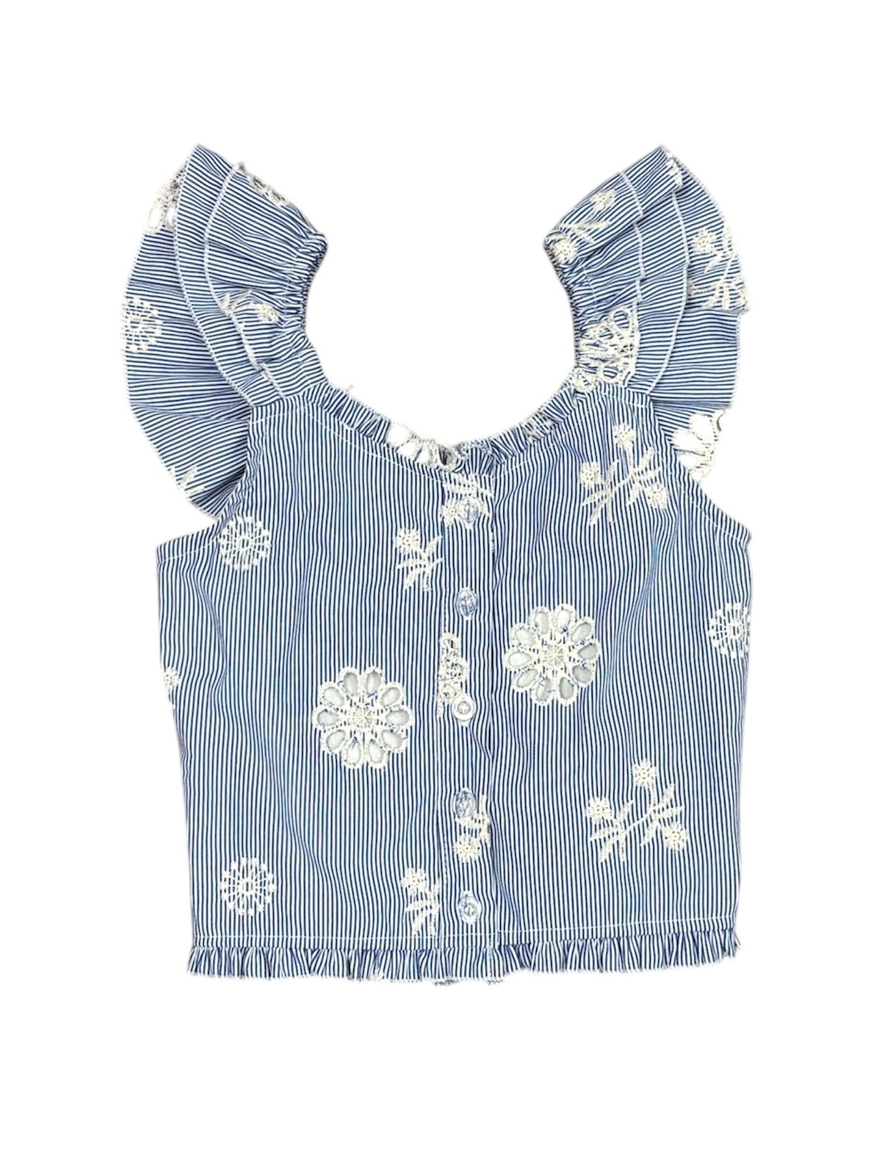 Blue Floral & Off White Eyelet Skirt Set