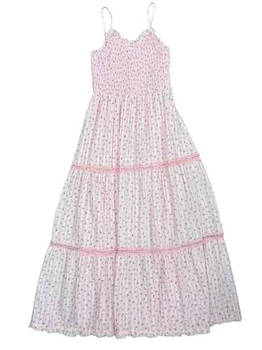 Pink Rose Floral Eyelet Maxi Dress
