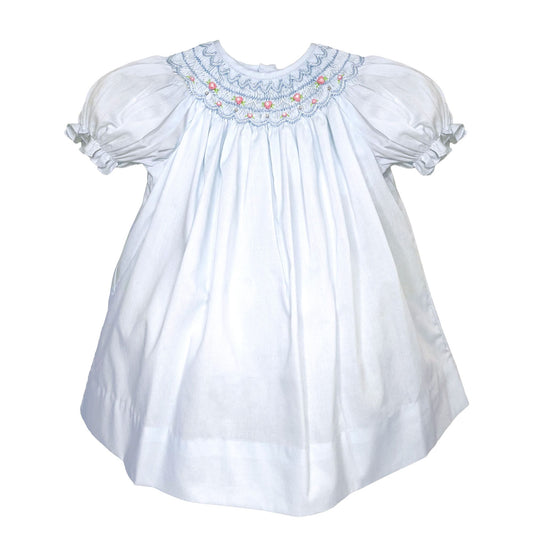 Light Blue Bishop Dress W Pink Rose Detail