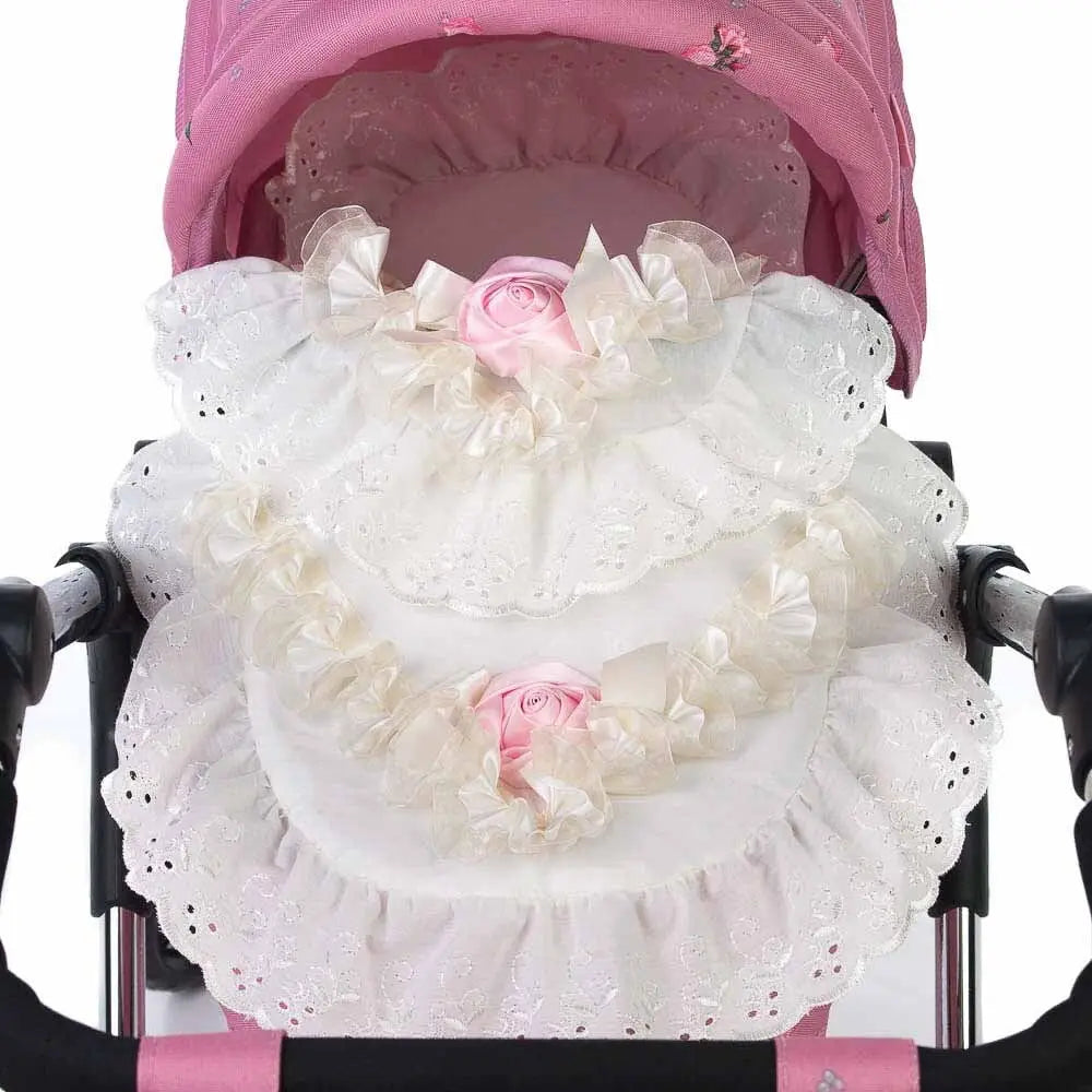 Pram 2pc Doll Bedding Set - Cream & Pink Rose