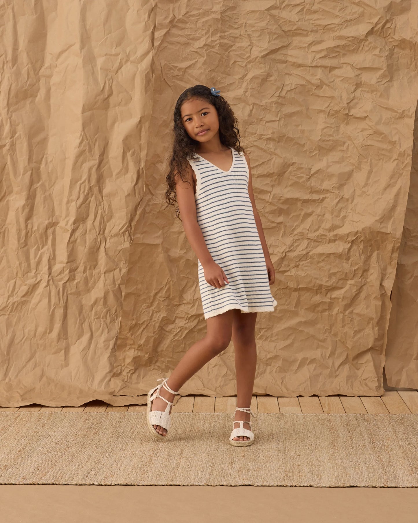 Crochet Tank Mini Dress Marine Stripe
