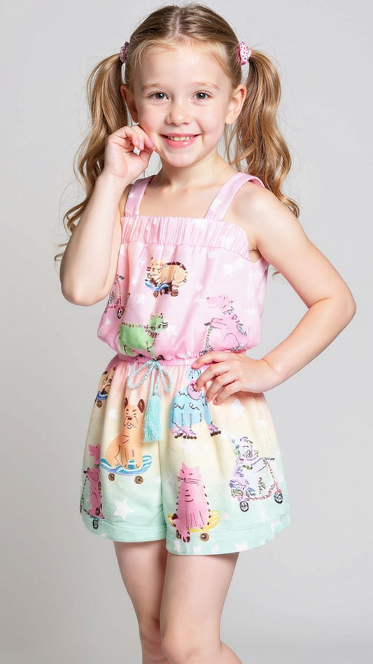 Pink Multi Dog Print Romper