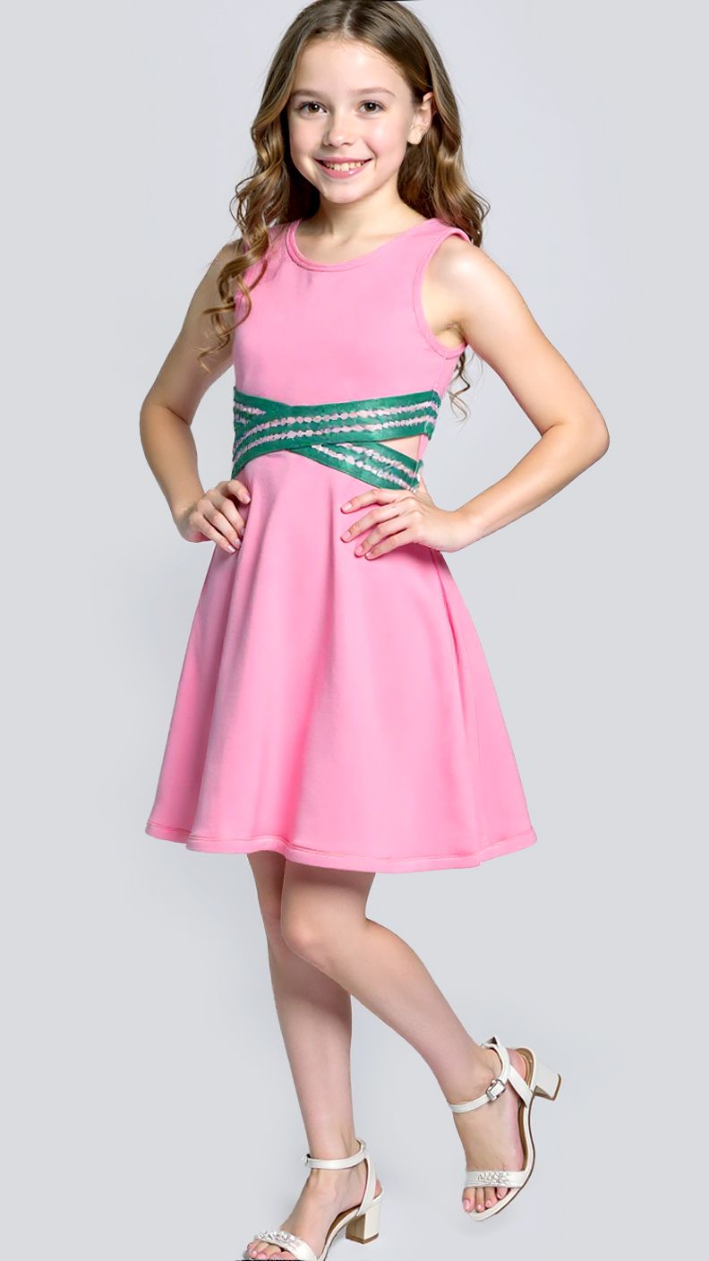 Pink Fit & Flare Dress W Criss Cross Waist Cutout