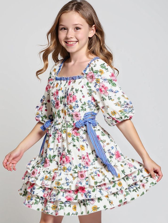 Ivory Multi Striped Floral Dress