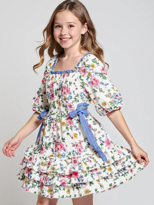 Ivory Multi Striped Floral Dress