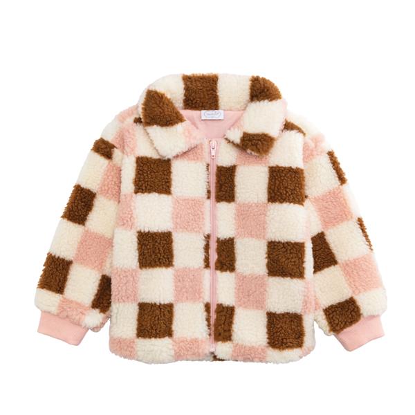 Pink Checkered Sherpa Jacket